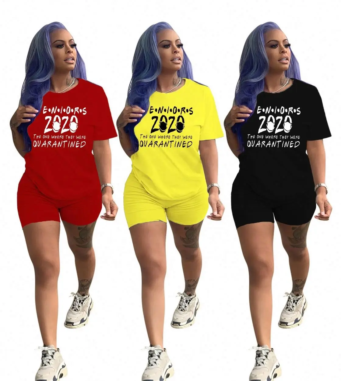 

2020 Summer Ladies' Home Wear Cotton Fabric Printing Women Sport Suit 2 Piece Set, As picture