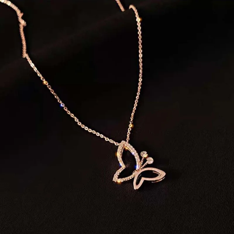 

Hot-selling style micro-inlaid zircon charm butterfly pendant necklace, Gold silver