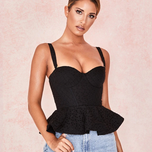 

New ins fashion summer top office party club Solid color embroidered halter vest for ladies women's tank tops