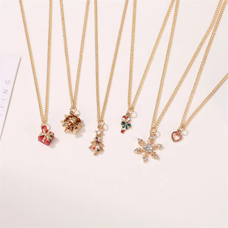 

Christmas Fashion Necklace Snowflake Crutch Christmas Tree Drip Oil Christmas Gift Necklace