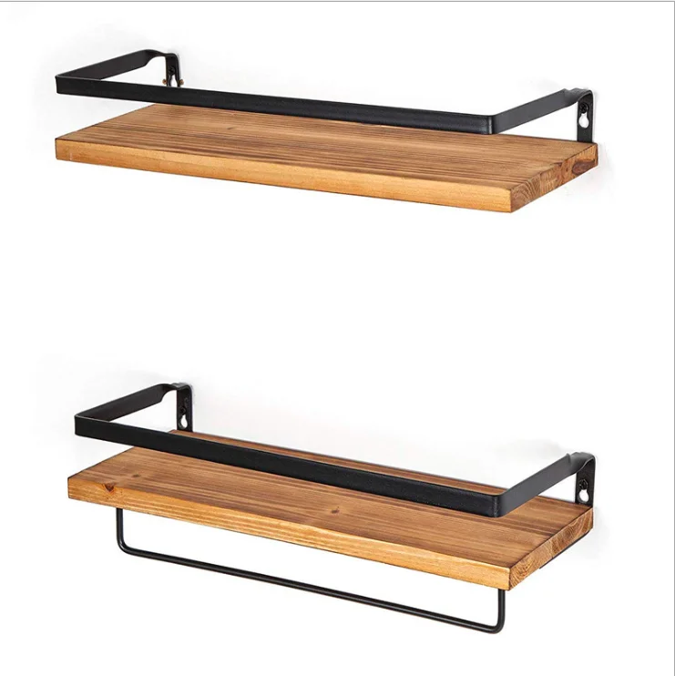 

Rustic set of 2 Floating Wood Shelf - Floating Wall Shelf, Rustic Wood Floating Shelves with Removable Towel Bar