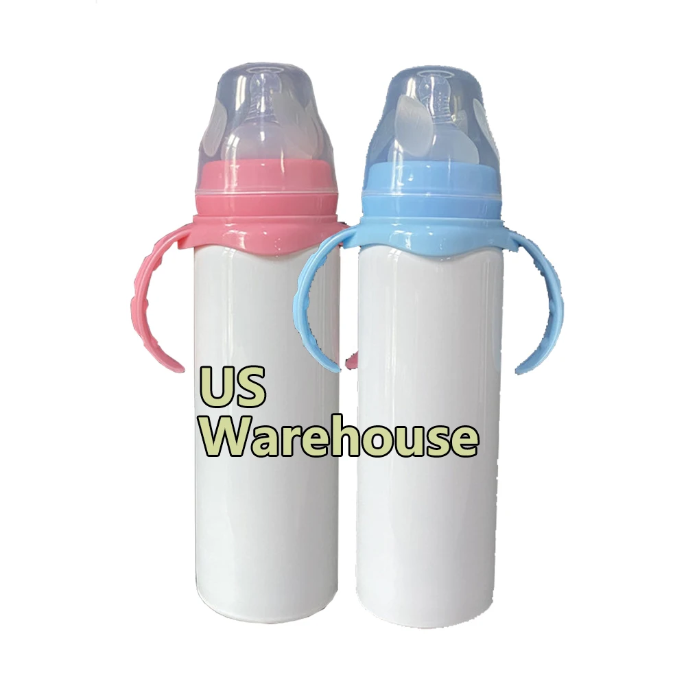 

RTS free shipping US warehouse blank white sublimation 8oz 240ml baby Toddler Stainless steel baby sippy bottle
