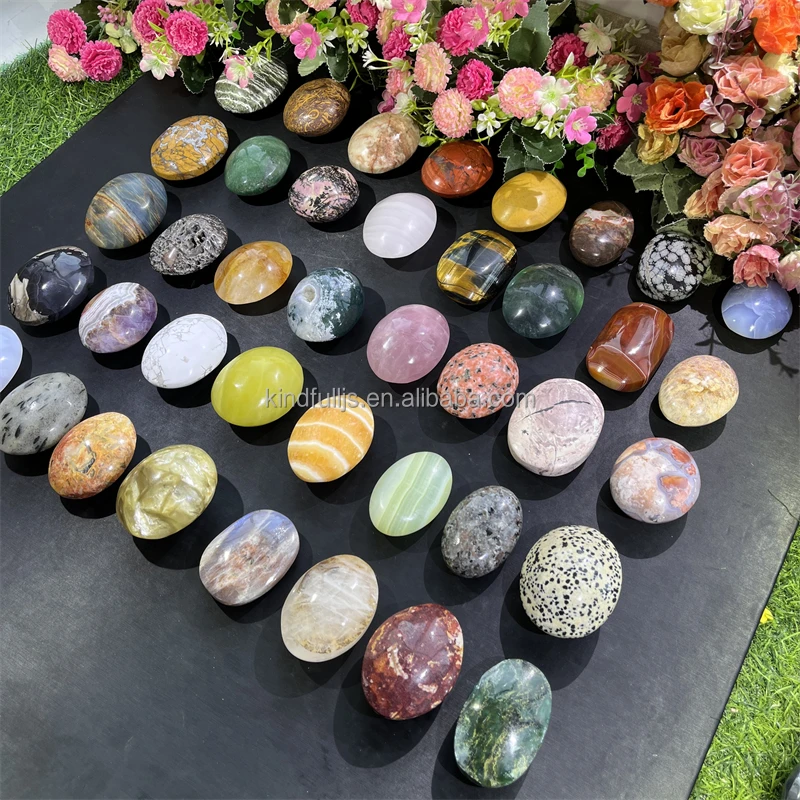 Blue Lace Agate Palm Stone Natural Reiki Stone  Rose Quartz Blue Tiger Eye Palmstone  for Healing