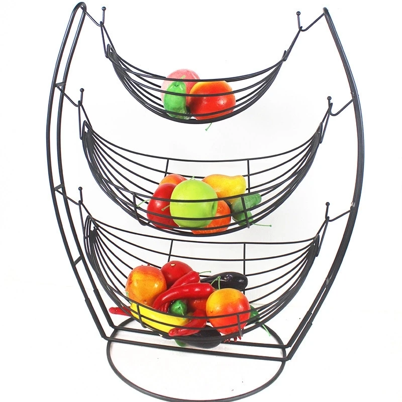 

Modern Multifunctional Round Hanging 3-layer Fruit Vegetable Basket Shelf Fruit Basket for Kitchen Storage Baskets Hanging Dry, White