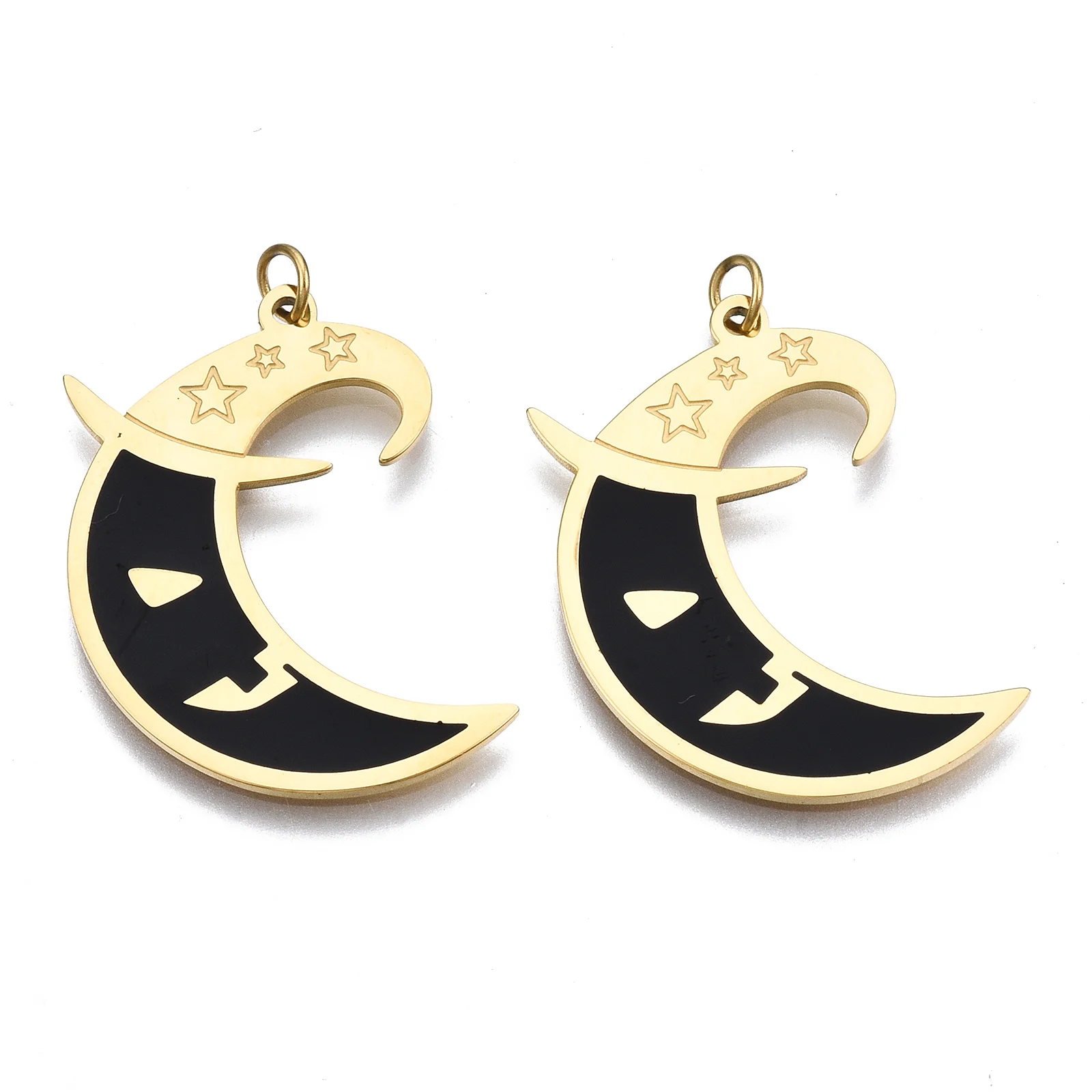 

PandaHall Moon Black Real 14K Gold Plated 316 Surgical Stainless Steel Enamel Pendants