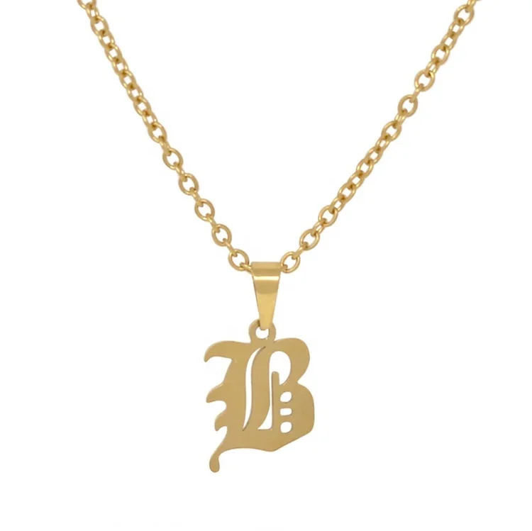 

Gothic Alphabet A-Z Letter Choker Necklace Vintage Style Stainless Steel Old English Initial Necklace for Women, Gold color