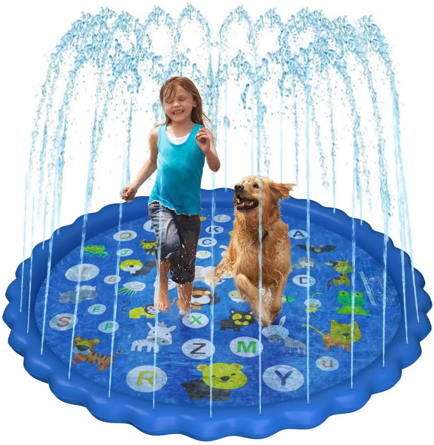 

3-in-1 Splash Pad for Kids 68" Outdoor Sprinkler Splash Mat for Kids Dogs, Blue