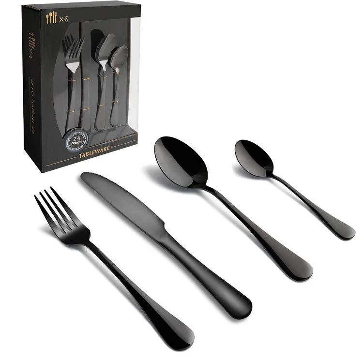 

Kitchen 16 Pcs Royal Cheap Cutlery Set Stainless Steel Titanium Cutlery Table Ware Set, Black