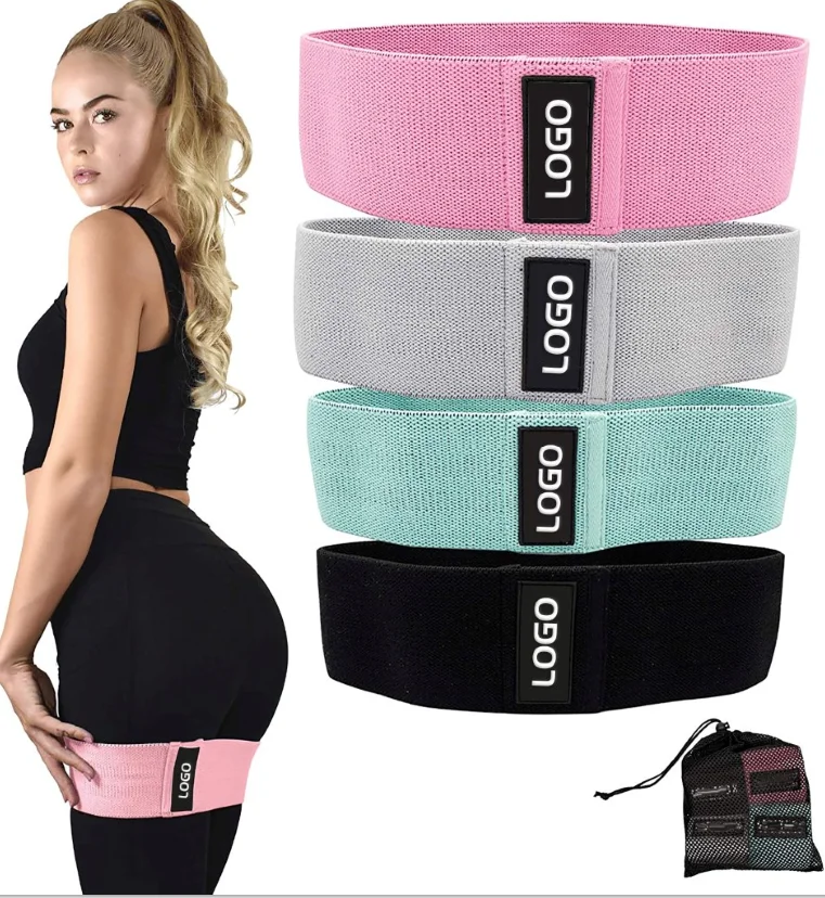 

SHIWEI-1015#Fitness Fabric Resistance Bands Non-Slip Booty Resistance Loop Bands 4 Resistance Levels, As picture