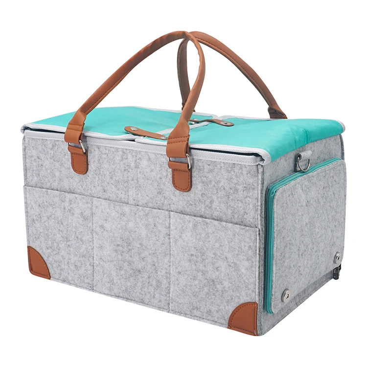 

Hot Sale Caddy Diaper Uxury Little Baby Diaper Caddy Organizer With Leather Handle, Khaki