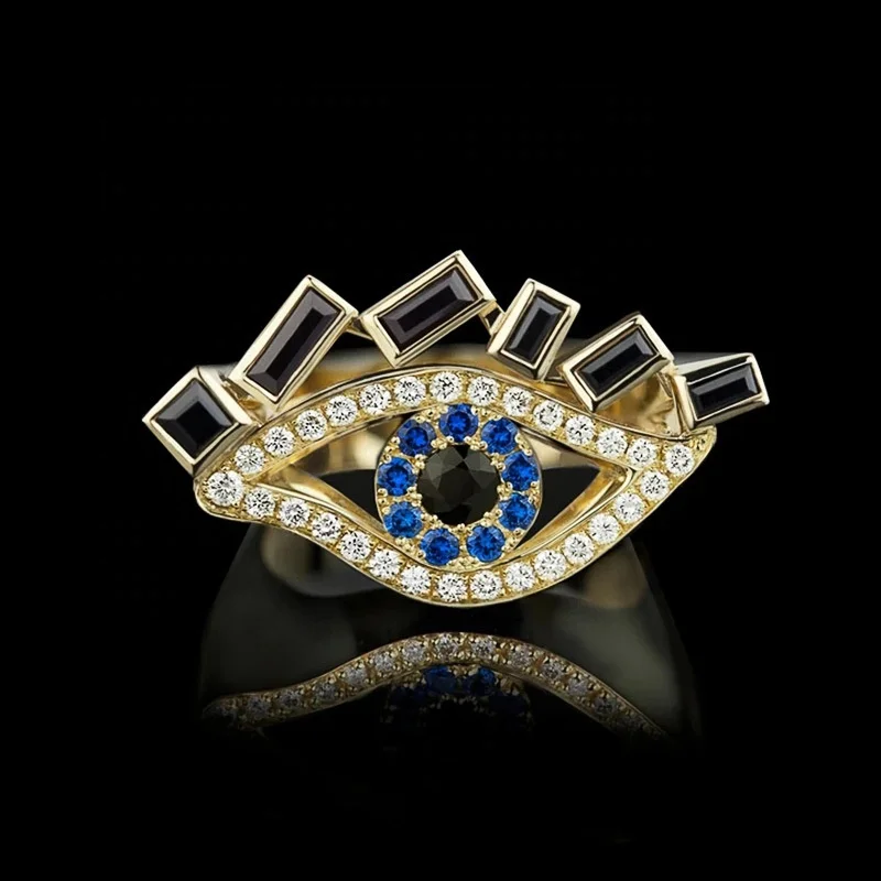 

Latest wholesale brass gold plated evil eye micro inlaid zircon fashion charm finger rings for women jewelry