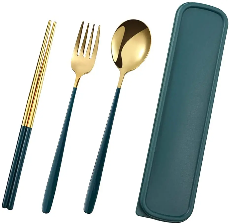 

Luxurious Portable Reusable Silverware Gift Box Outdoor Camping 304 Stainless Steel Flatware Travel Cutlery Set, Pink,green,blue,sliver,gold,customizable