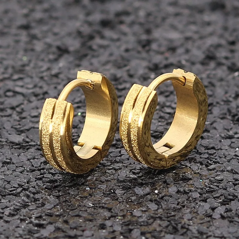 

Earrings Findings Matte Gold Double Groove Stainless Steel Hoop Men Earrings Modern Stud Huggies Earring Fashion Jewelry Brincos