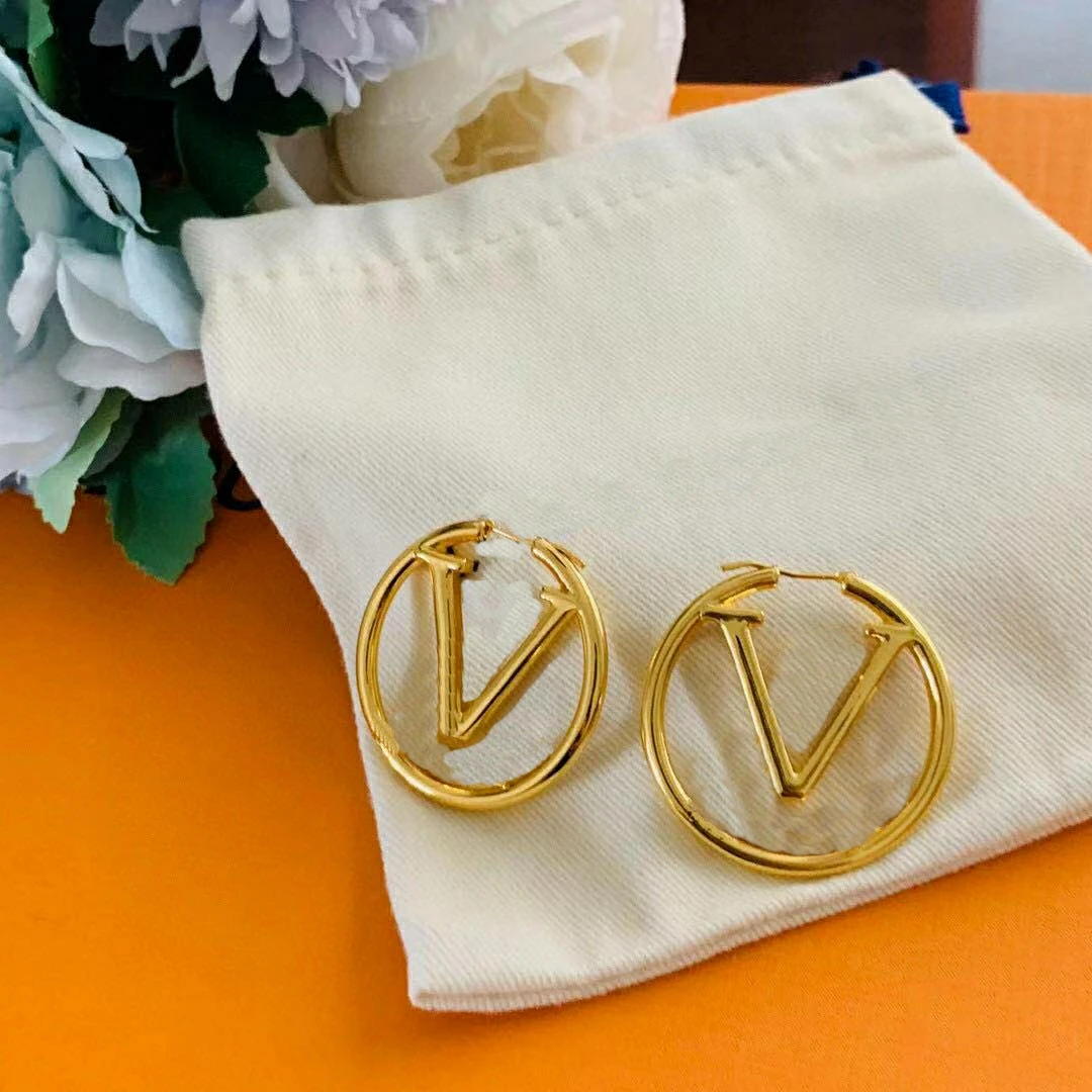 

2021 new year gift new arrival designer popular luxury brand earrings brass diamond letter L earrings for women, Picture shows