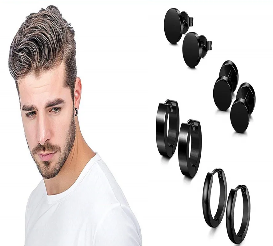 

Drop ship Personality men and women fashion round black Earrings for boys and girls