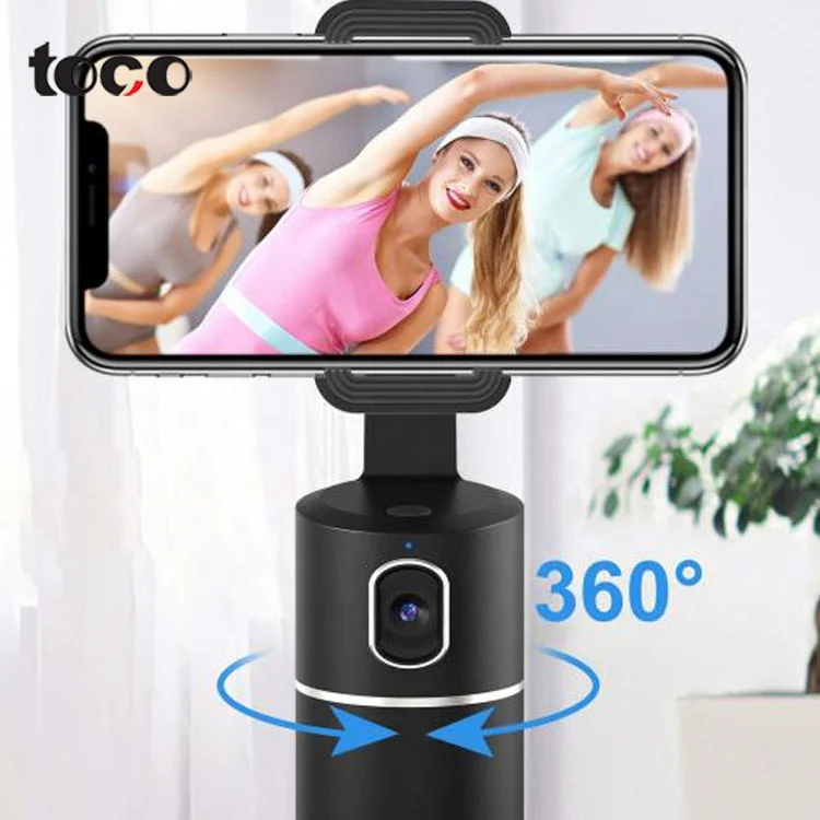 

toco Smart auto rotation Tracking stick Shooting Phone Holder Stand selfie stick 360 rotation auto face, Black white pink