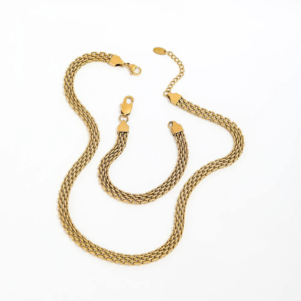 

JOOLIM Ready To Ship High End Stainless Steel Mesh Band Link Chain 18k Gold Plated Necklace