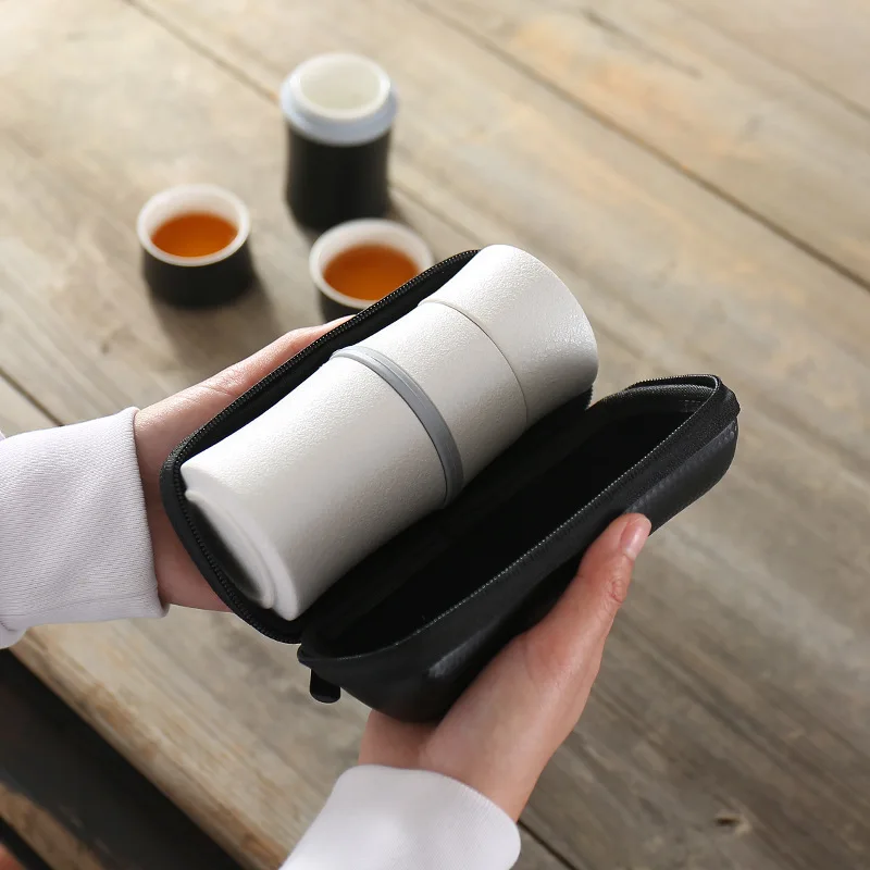 

Wholesale Portable Travel Lazy Tea Cup Set include One Pot one Filter Two Cups, Black, white