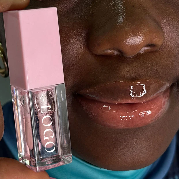 Custom logo Vegan Cosmetics pink clear Glossy Plumping Lip Oil Vendor Glitter Private Label Lip Oil