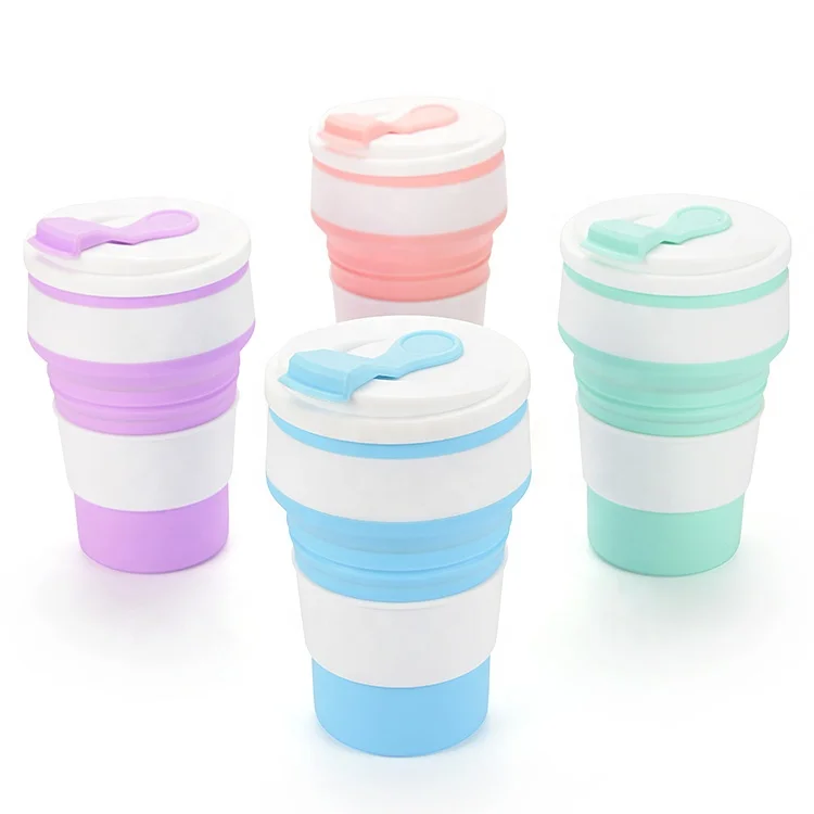 

Portable Expandable Lid Travel Drinking Coffee Cup Collapsible Silicone Water Bottle Cup