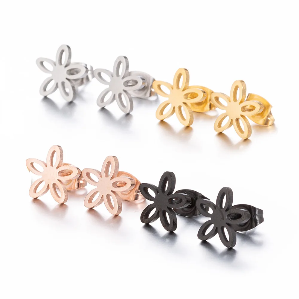 

Cheapest Best Seller Hollow Five Leaf Flowers Stud Earrings Tiny Cute Stainless Flower Stud Earrings