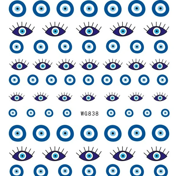 

WG836-843 Newest 3D Nail Stickers Abstract Line Pattern Evil Eye Nail blue eye Sliders DIY Adhesive Sticker Nail Art Decals, As picture show