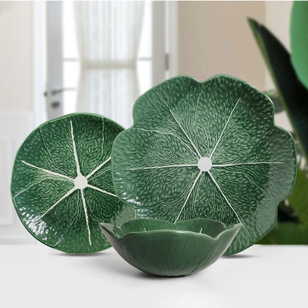 

Wholesale new green cabbage shape ceramic dinner plates bone china bowl dish plate set, As product