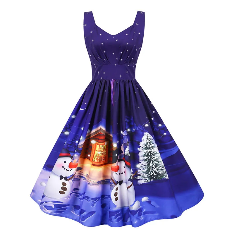 

Winter Sexy Robe Santa Snowflake Print Christmas Vintage Midi Party Women Clothing Dresses