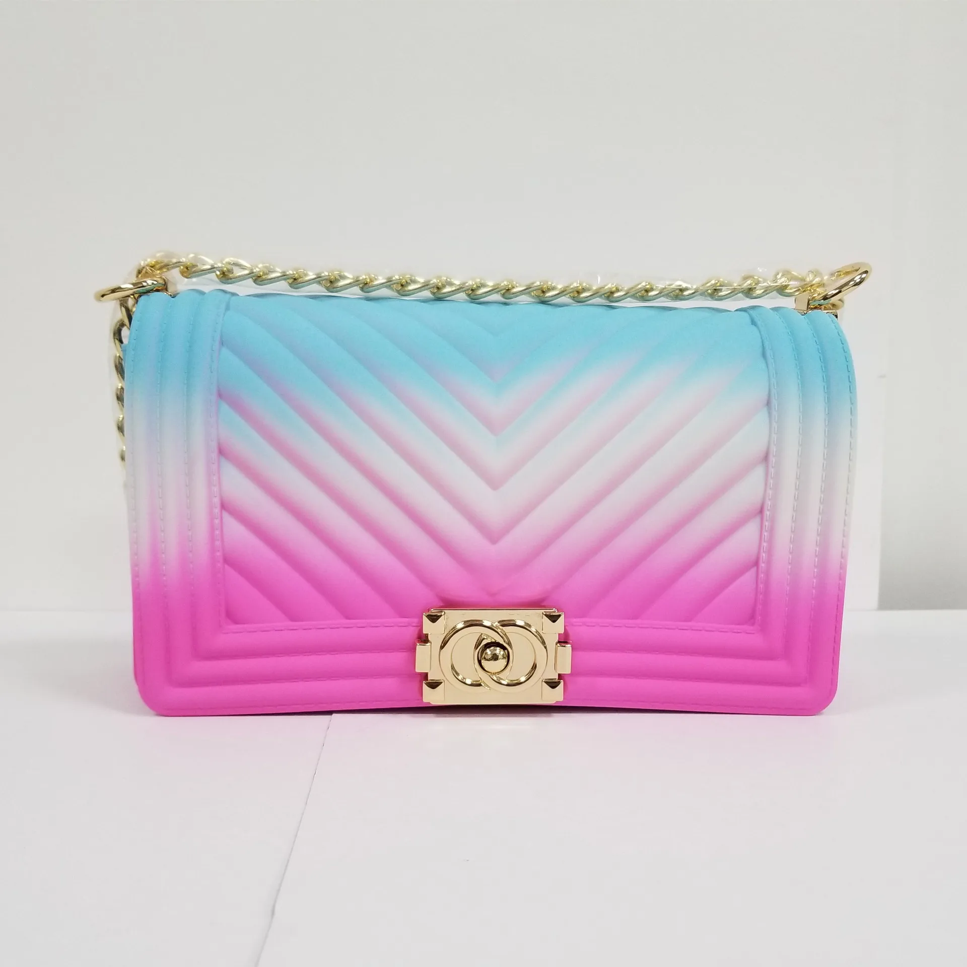 

2020 new fashion lady personality colorful shoulder crossbody bag women rainbow pvc v shape jelly handbag purse, As the picture show