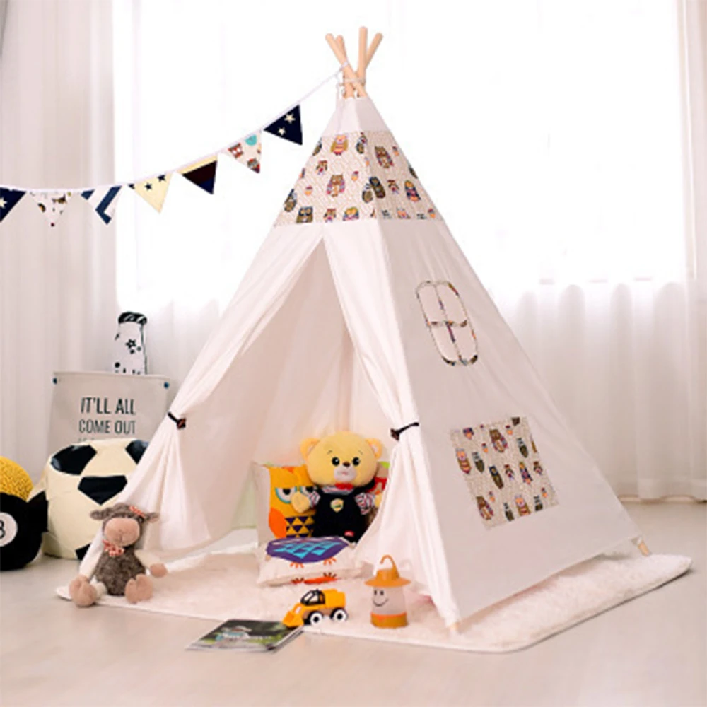 

FunFishing Wholesale OEM Princess Indian Cotton Canvas Indoor Play House For Kids Tent, Blue,pink,white