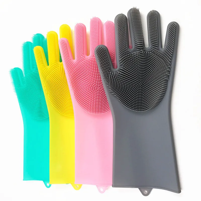 

Dishwashing Cleaning -Gloves Magic Silicone Rubber Sponge -Glove Household Scrubber Kitchen Clean Tools Dropshipping Kitchen, Yellow,blue,green,pink,grey,purple