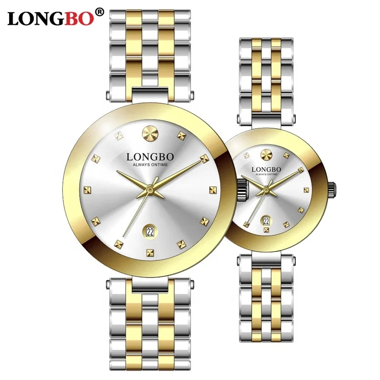 

LONGBO 80582 Luxury Couple Quartz Watches New Design Fashion Custom Watch Stainless Steel Wristwatch Gold Women Men, 18 color for you choose