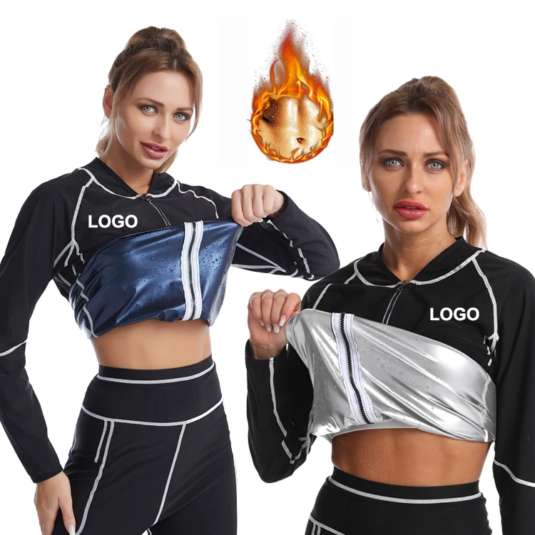 

Winter New Weight Loss Fitness Hot Women's Sweat Sauna Jacket Exercise Gym Training Zipper Bodybuilding Coat Sauna Sweat Suits, Blue/ silver