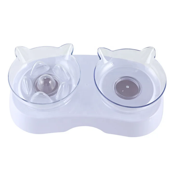 

Plastic Transparent Cute Pet Bowl Multifunction Small Fashion Pet Bowl Neck Protection Double Pet Bowl, White