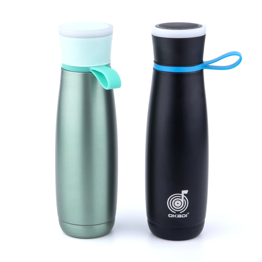 

Wholesale speaker waterproof led strip light stainless steel speaker water bottle vacuum flask, Black
