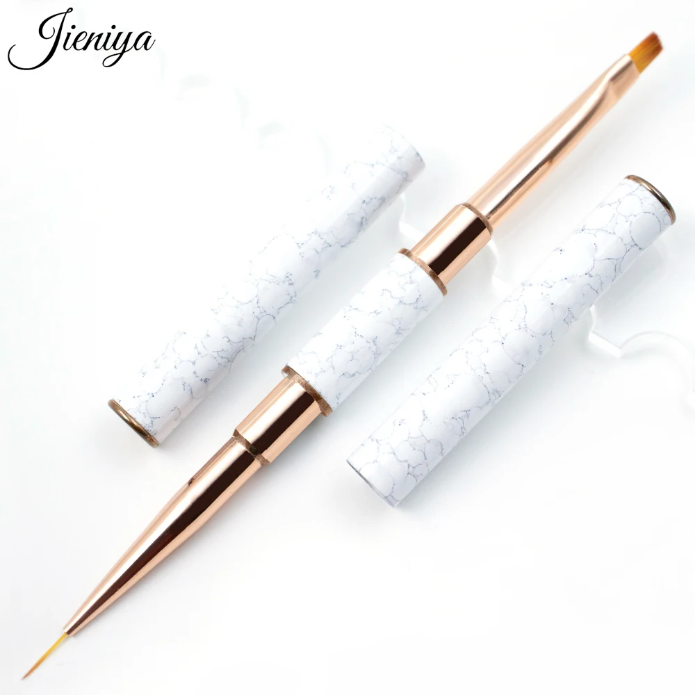 

Custom Logo Private Label Nail Art Brush Double Side UV Gel Liner Ombre Brush Metal Handle Rose Gold