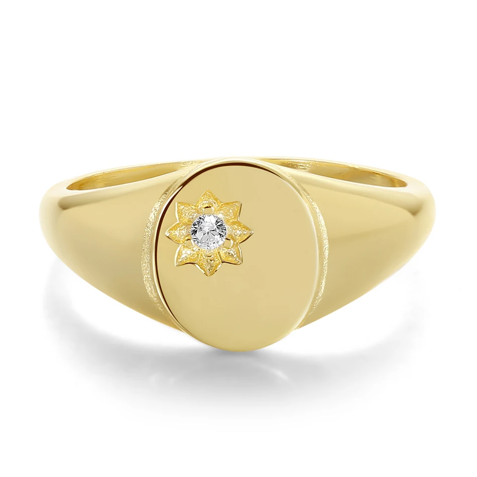 

Wholesale women jewelry dainty 14K gold vermeil jewelry 925 sterling silver synthetic diamond star signet ring