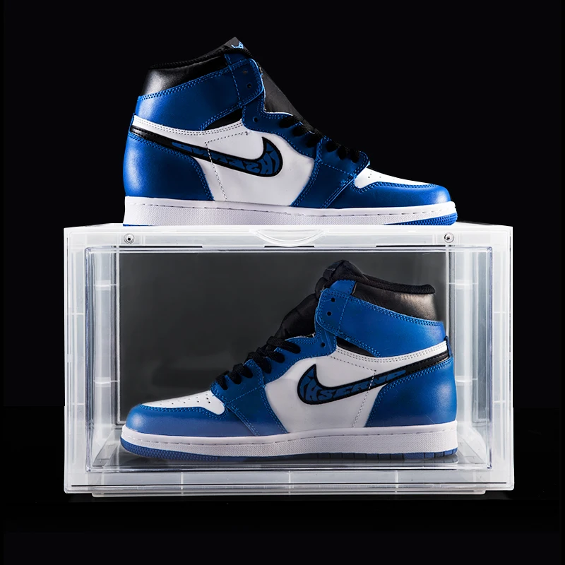 

Side Open Drop Door Steady Stacking Custom Logo Available OEM Giant Sneakers Storage Display Box, Transparent