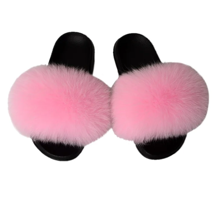 

Manufacturer custom fashion ladies furry fur slippers brown raccoon fur sandals slides for women