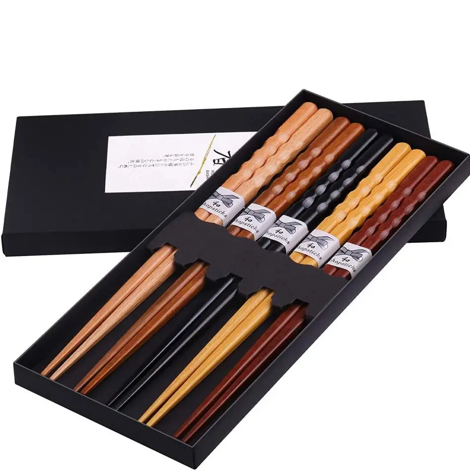 

Amazon Hot High-Grade Chop Sticks Japanese Korean Chinese Style Reusable Bamboo Wooden Cutlery Sushi Chopsticks 5 Pairs Gift Set