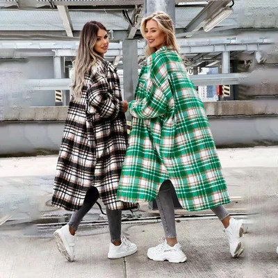 

2022 Women Clothing Lengthen Loose Long Sleeve Button Down Plaid Flannel Blouse Shirt, As pictures or customized colors