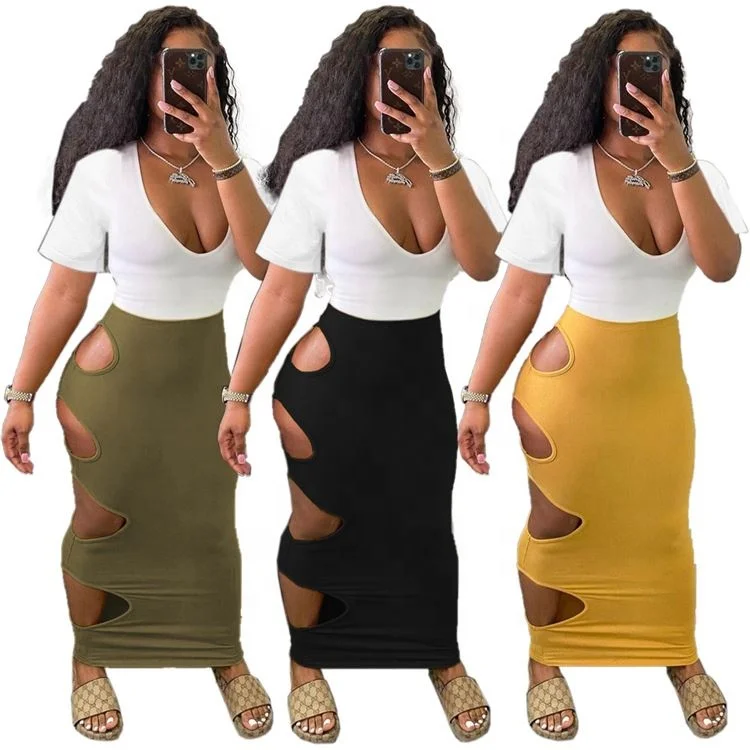 

Wholesale Casual Long Dress Sexy Hollow Out Stitching Summer Women Bodycon Dresses, Customized color