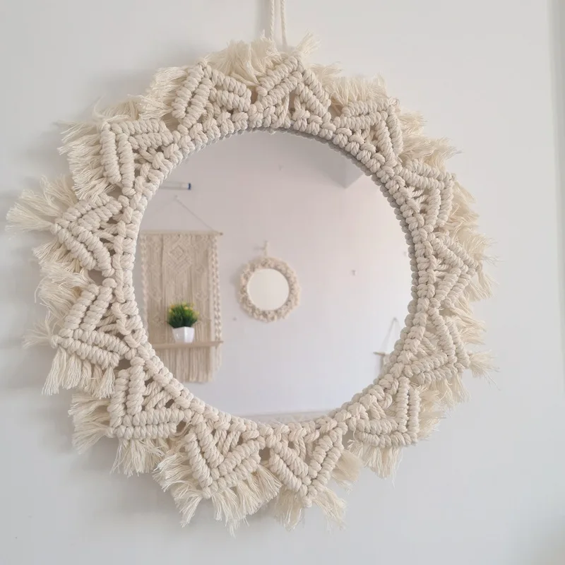 

Bohemian Nordic Home Decor Handmade Macrame Tapestry Wall Hanging Makeup Wall Mirror Home Decoration, Customized