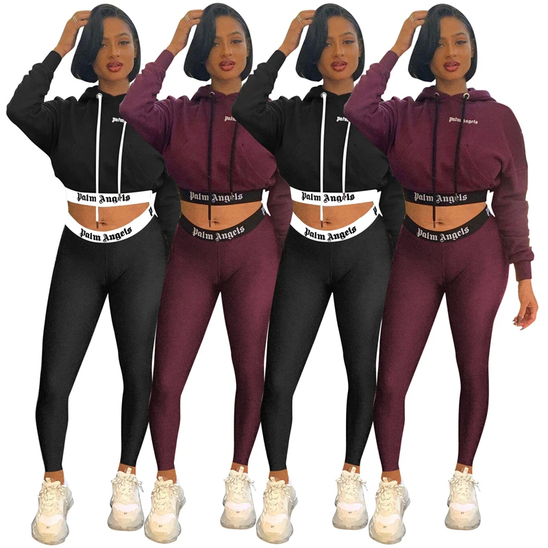 

Hooded Jackets Sweatsuit Women Sets Skinny Women Joggers Suits Set Crop Top Two Piece Pants Set Letting Printed, As picture