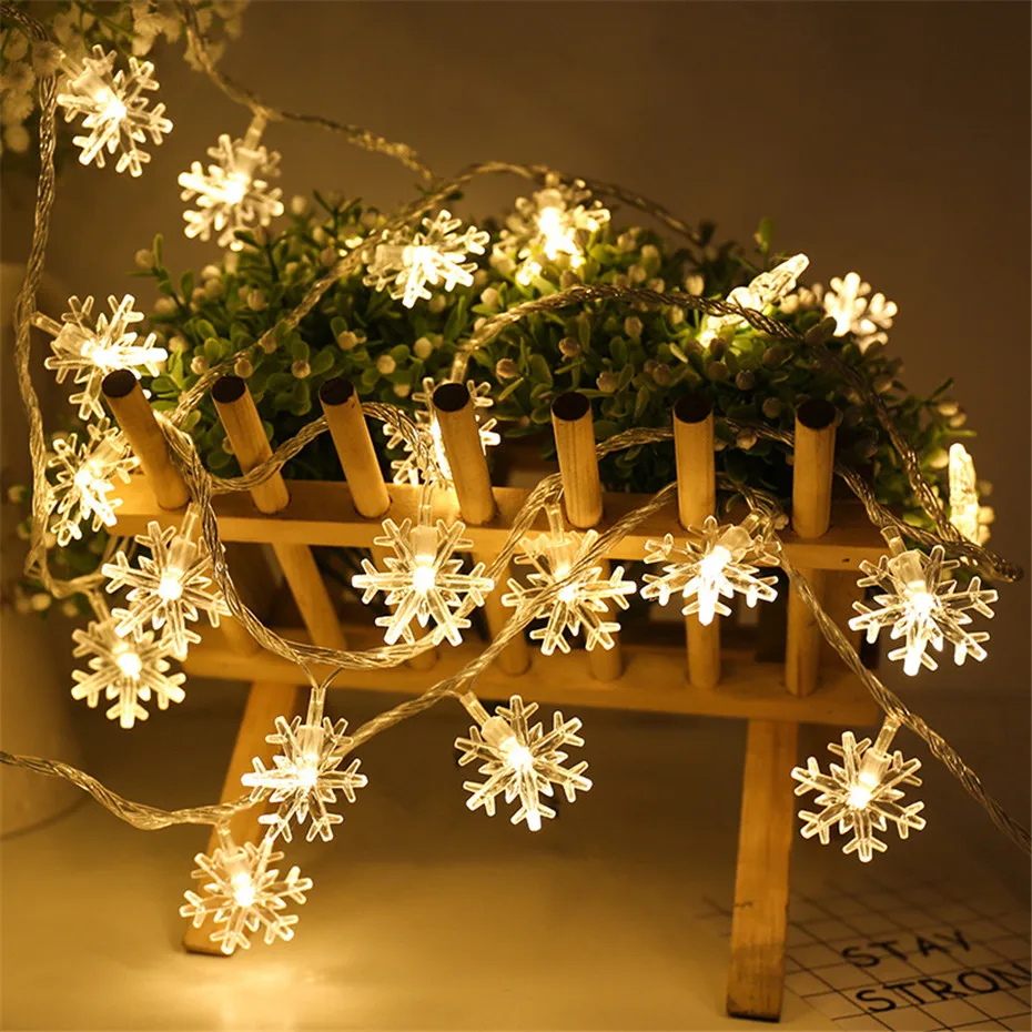 LED Snowflake String Lights Fairy Garland Decorations for Christmas tree Home USB Battery Plug Operated