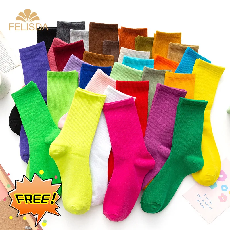 

Free Socks Custom Logo Candy Colors Men Women Socks Fashion Purple Pink Yellow White Black Cotton Socks Unisex