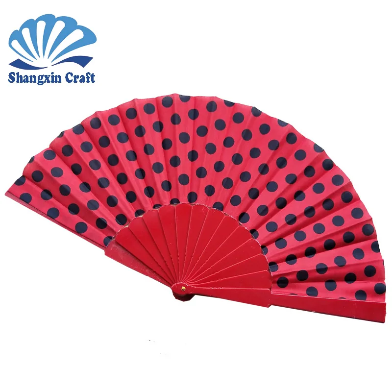 

High quality designs custom plastic handle abric hand fan, Solid colors