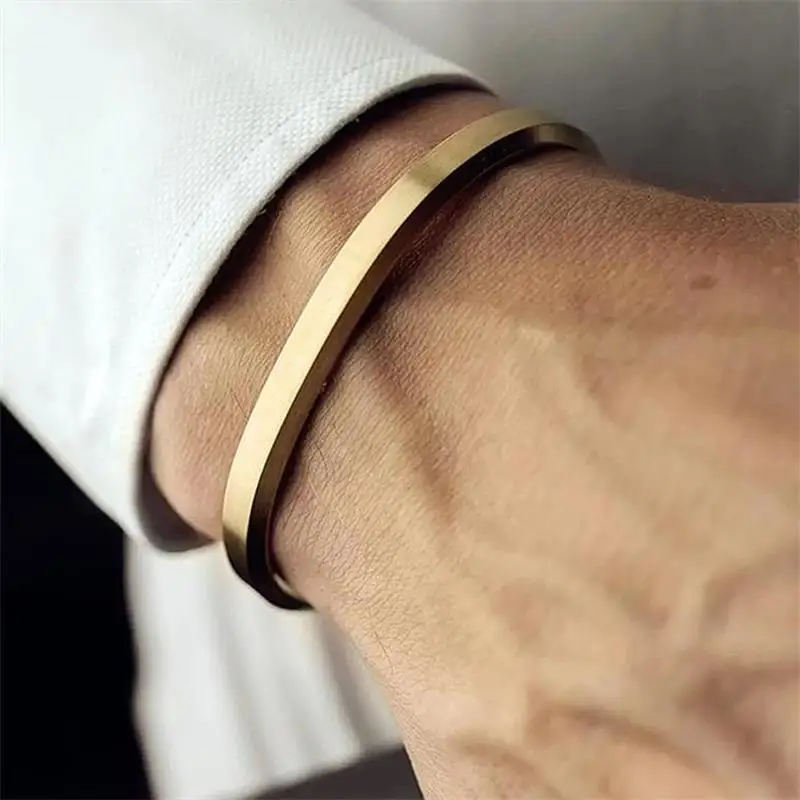 

Most Popular Fashion Stainless Steel Plain 18k Gold Plated Matte Polished Metal Cuff Blank Men Bracelet Bangle Blanks, Picture shows
