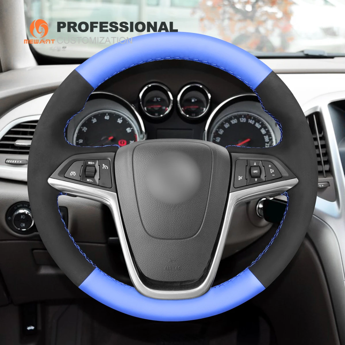 

Blue Artificial Leather Black Suede Custom Car Accessory Steering Wheel Cover For Buick Encore Verano Cascada 2013-2019
