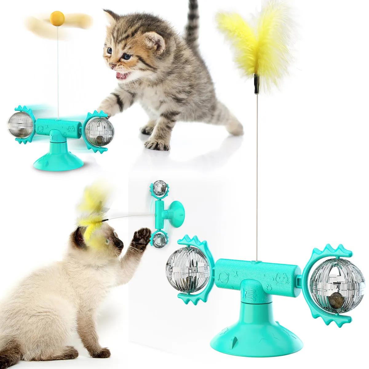 

Wholesale Interactive Pack Set Bluk Turntable Windmill Cat Toy Feather Teaser Scratcher Pet Cat Toys